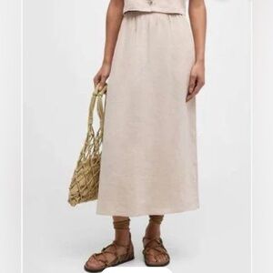 XIRENA Pale Pink Linen Midi Skirt
